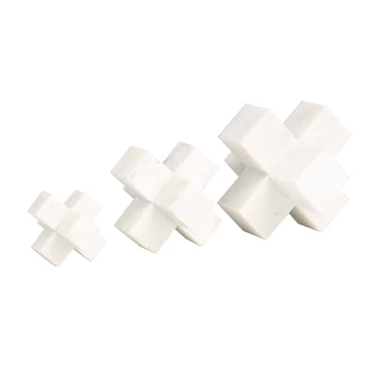 White Marble Geometric Jack Sculpture Set
